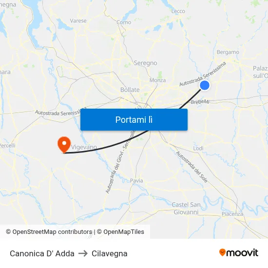 Canonica D' Adda to Cilavegna map