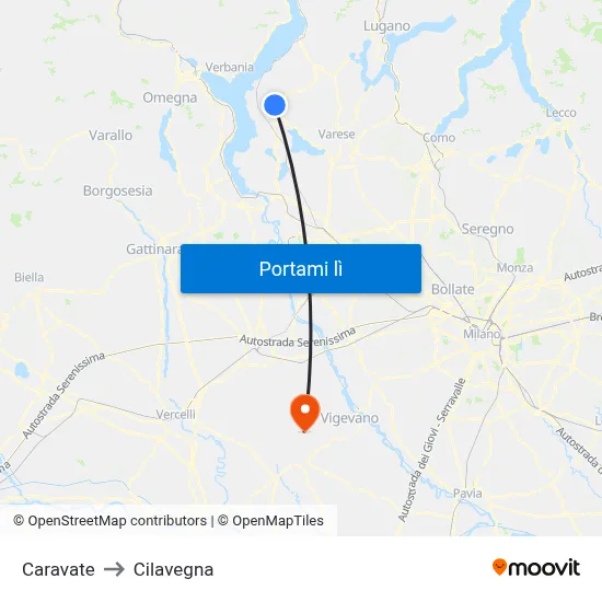Caravate to Cilavegna map