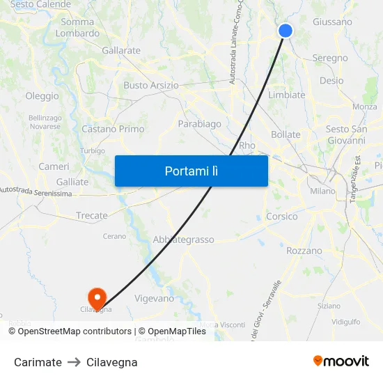 Carimate to Cilavegna map