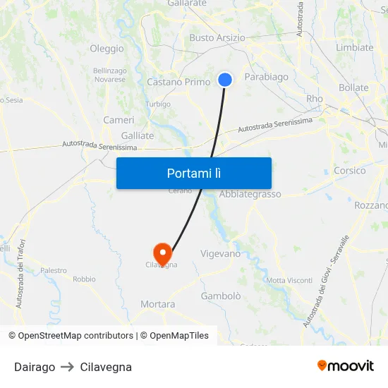 Dairago to Cilavegna map