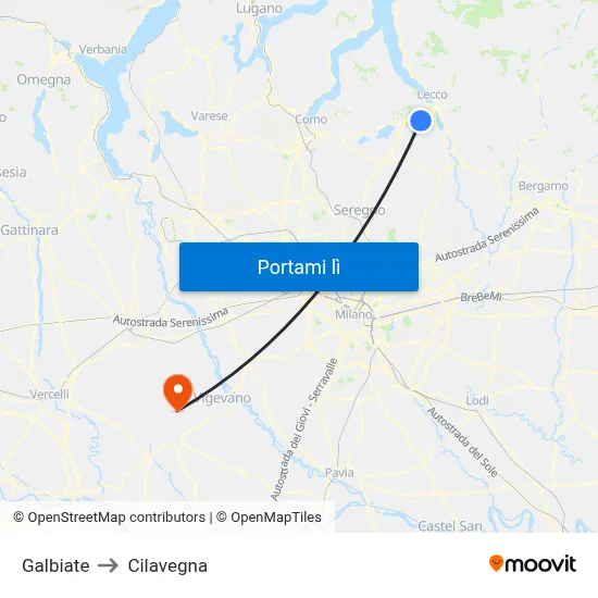 Galbiate to Cilavegna map