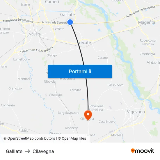 Galliate to Cilavegna map