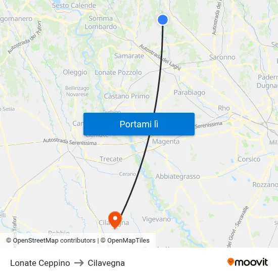 Lonate Ceppino to Cilavegna map