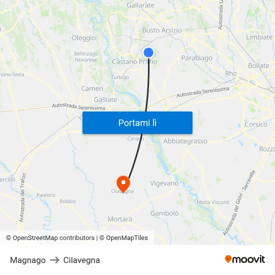Magnago to Cilavegna map