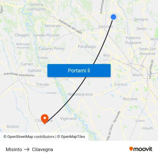 Misinto to Cilavegna map
