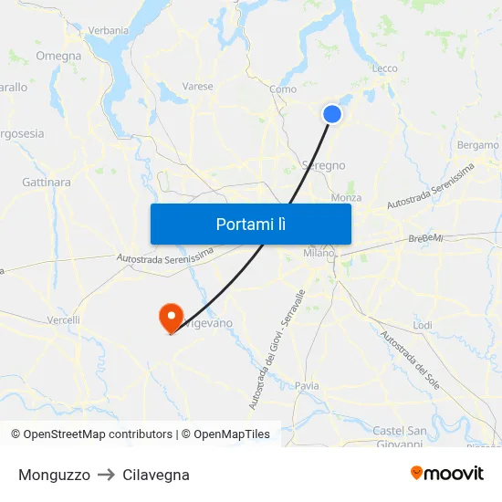 Monguzzo to Cilavegna map