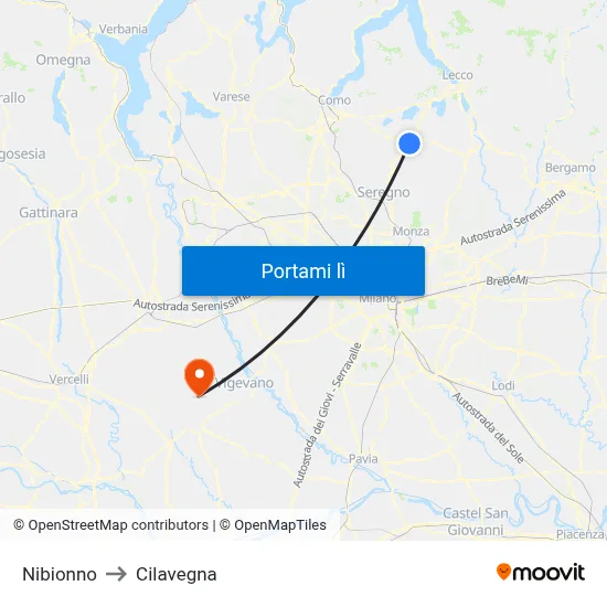 Nibionno to Cilavegna map