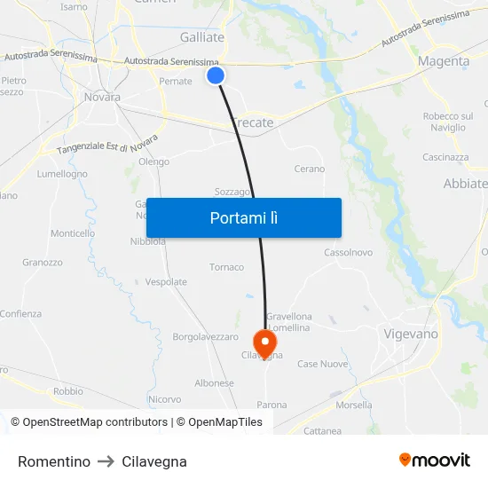 Romentino to Cilavegna map