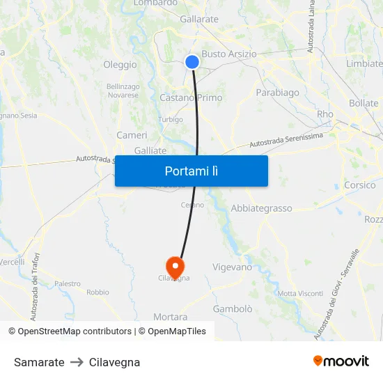 Samarate to Cilavegna map