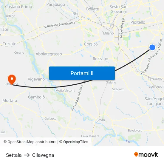 Settala to Cilavegna map