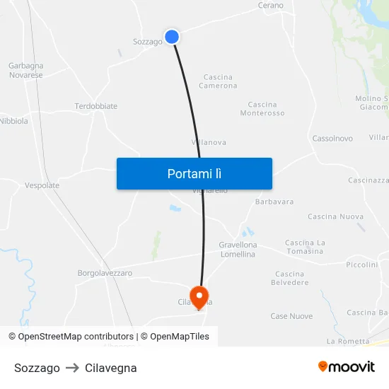 Sozzago to Cilavegna map