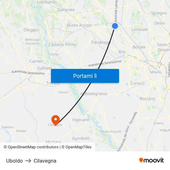 Uboldo to Cilavegna map
