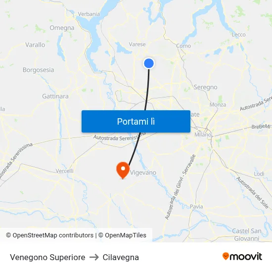 Venegono Superiore to Cilavegna map