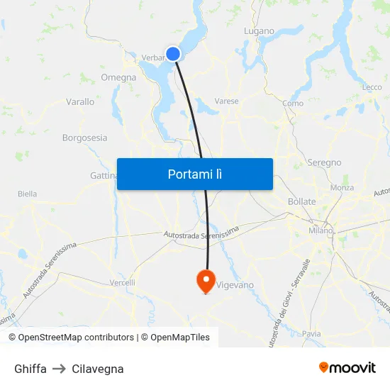 Ghiffa to Cilavegna map