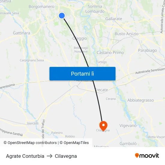 Agrate Conturbia to Cilavegna map