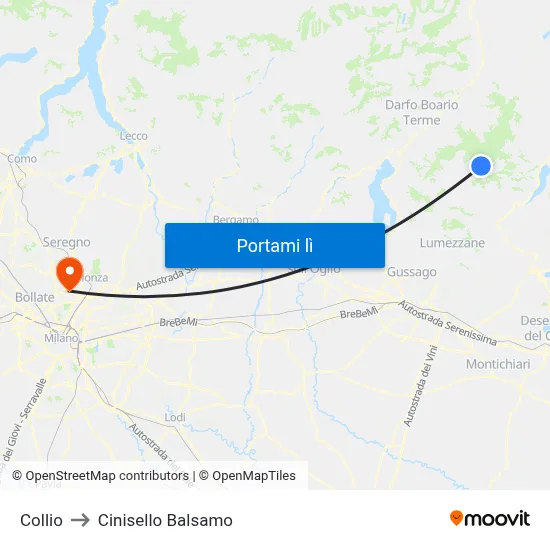 Collio to Cinisello Balsamo map