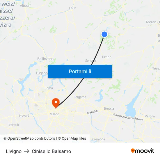 Livigno to Cinisello Balsamo map