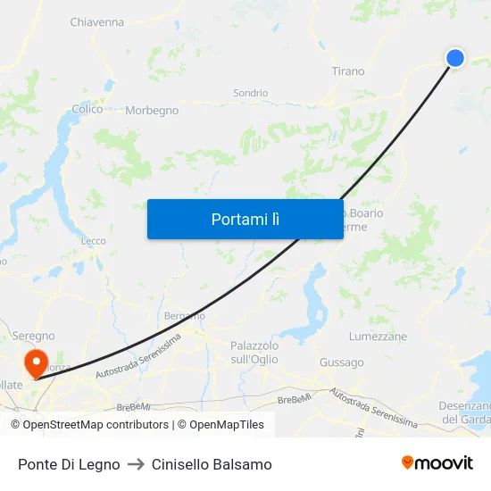 Ponte Di Legno to Cinisello Balsamo map