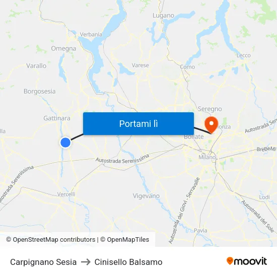 Carpignano Sesia to Cinisello Balsamo map