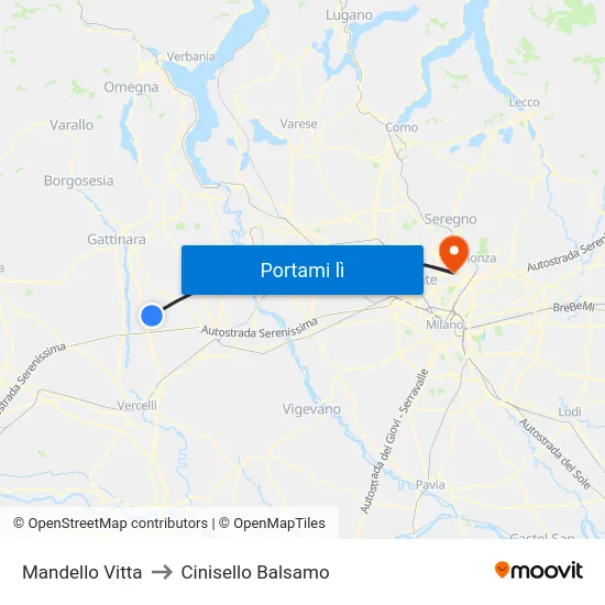 Mandello Vitta to Cinisello Balsamo map