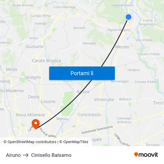 Airuno to Cinisello Balsamo map