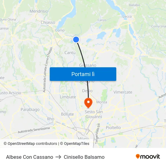 Albese Con Cassano to Cinisello Balsamo map