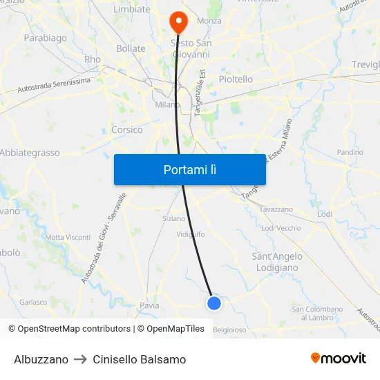 Albuzzano to Cinisello Balsamo map