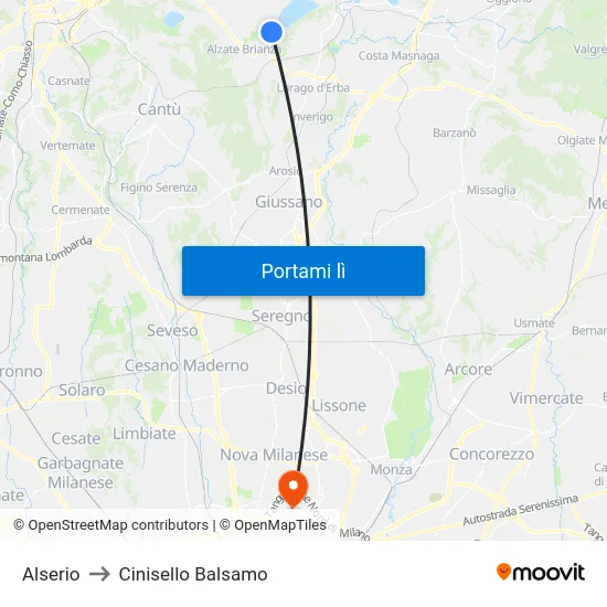 Alserio to Cinisello Balsamo map