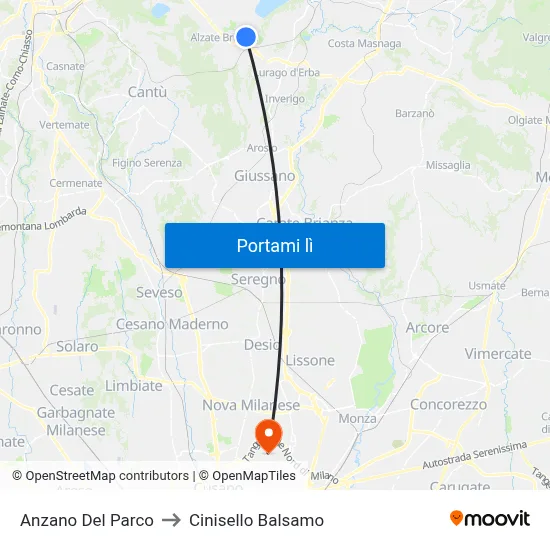 Anzano Del Parco to Cinisello Balsamo map