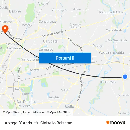 Arzago D' Adda to Cinisello Balsamo map