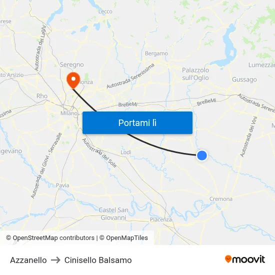 Azzanello to Cinisello Balsamo map