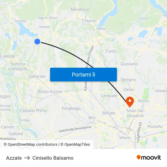 Azzate to Cinisello Balsamo map