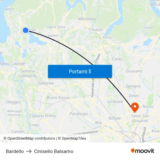 Bardello to Cinisello Balsamo map