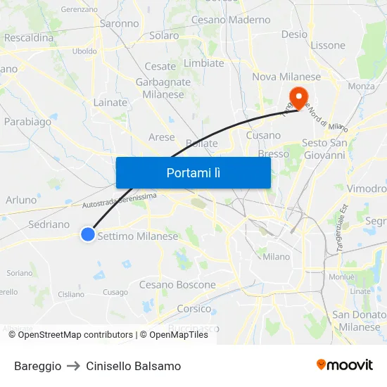 Bareggio to Cinisello Balsamo map