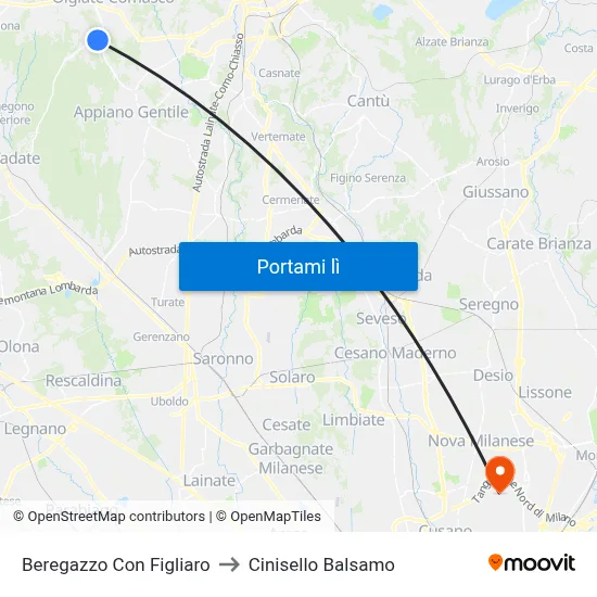 Beregazzo Con Figliaro to Cinisello Balsamo map