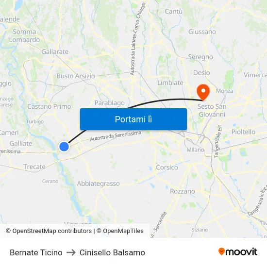 Bernate Ticino to Cinisello Balsamo map