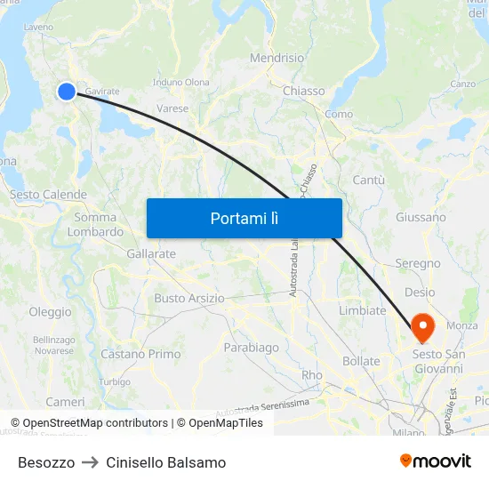 Besozzo to Cinisello Balsamo map