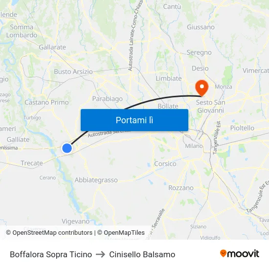 Boffalora Sopra Ticino to Cinisello Balsamo map