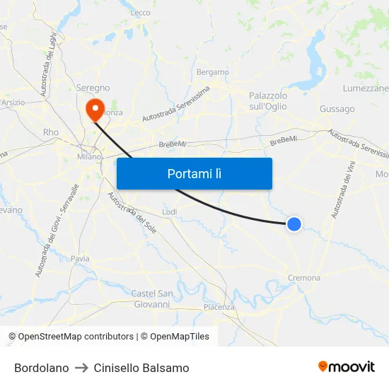 Bordolano to Cinisello Balsamo map