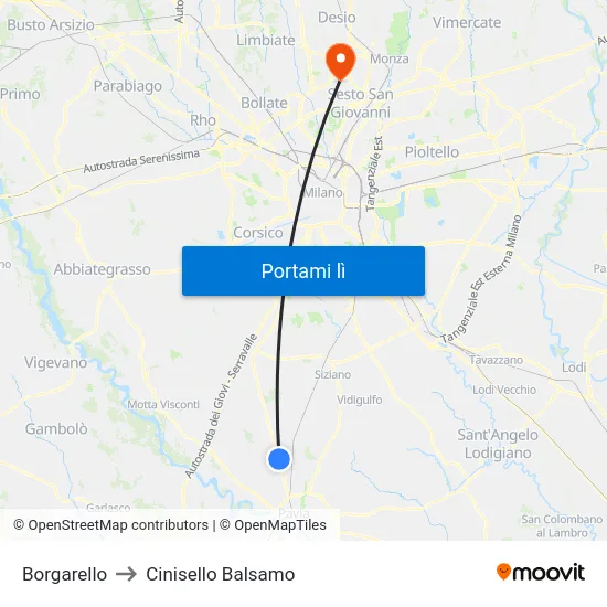 Borgarello to Cinisello Balsamo map