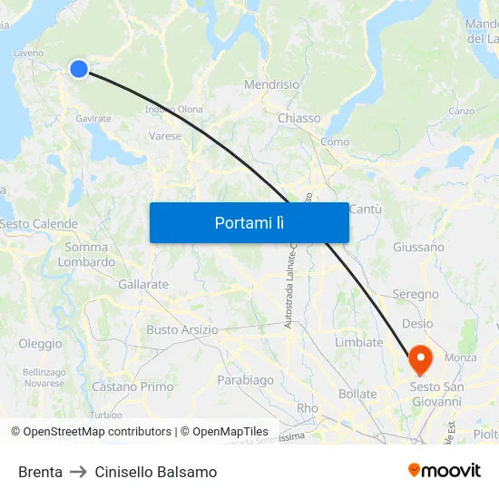 Brenta to Cinisello Balsamo map