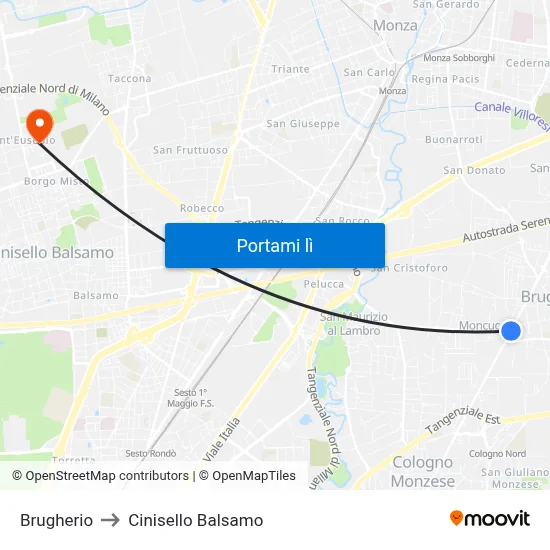 Brugherio to Cinisello Balsamo map