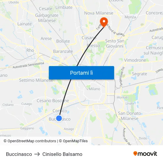 Buccinasco to Cinisello Balsamo map
