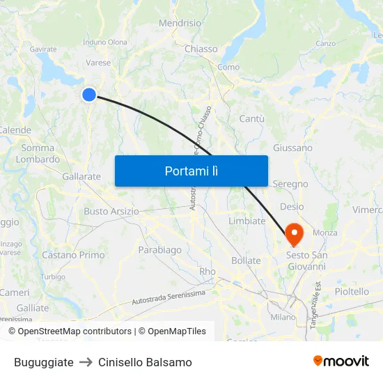 Buguggiate to Cinisello Balsamo map