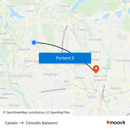 Cairate to Cinisello Balsamo map