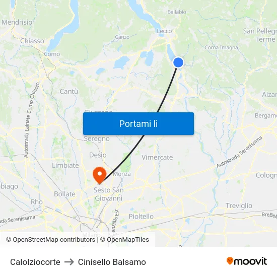 Calolziocorte to Cinisello Balsamo map