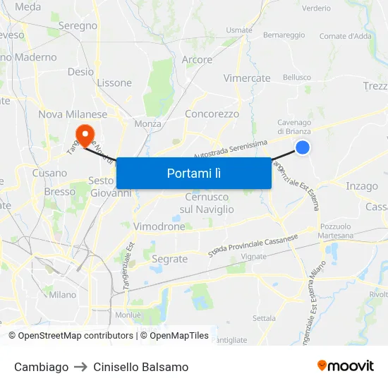 Cambiago to Cinisello Balsamo map