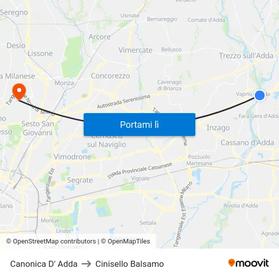 Canonica D' Adda to Cinisello Balsamo map