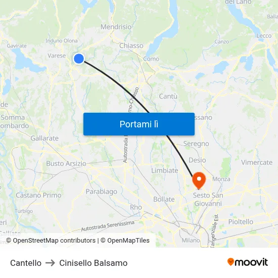 Cantello to Cinisello Balsamo map