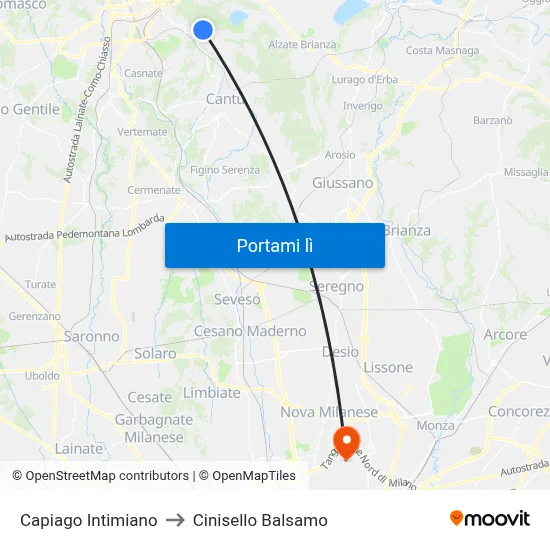 Capiago Intimiano to Cinisello Balsamo map